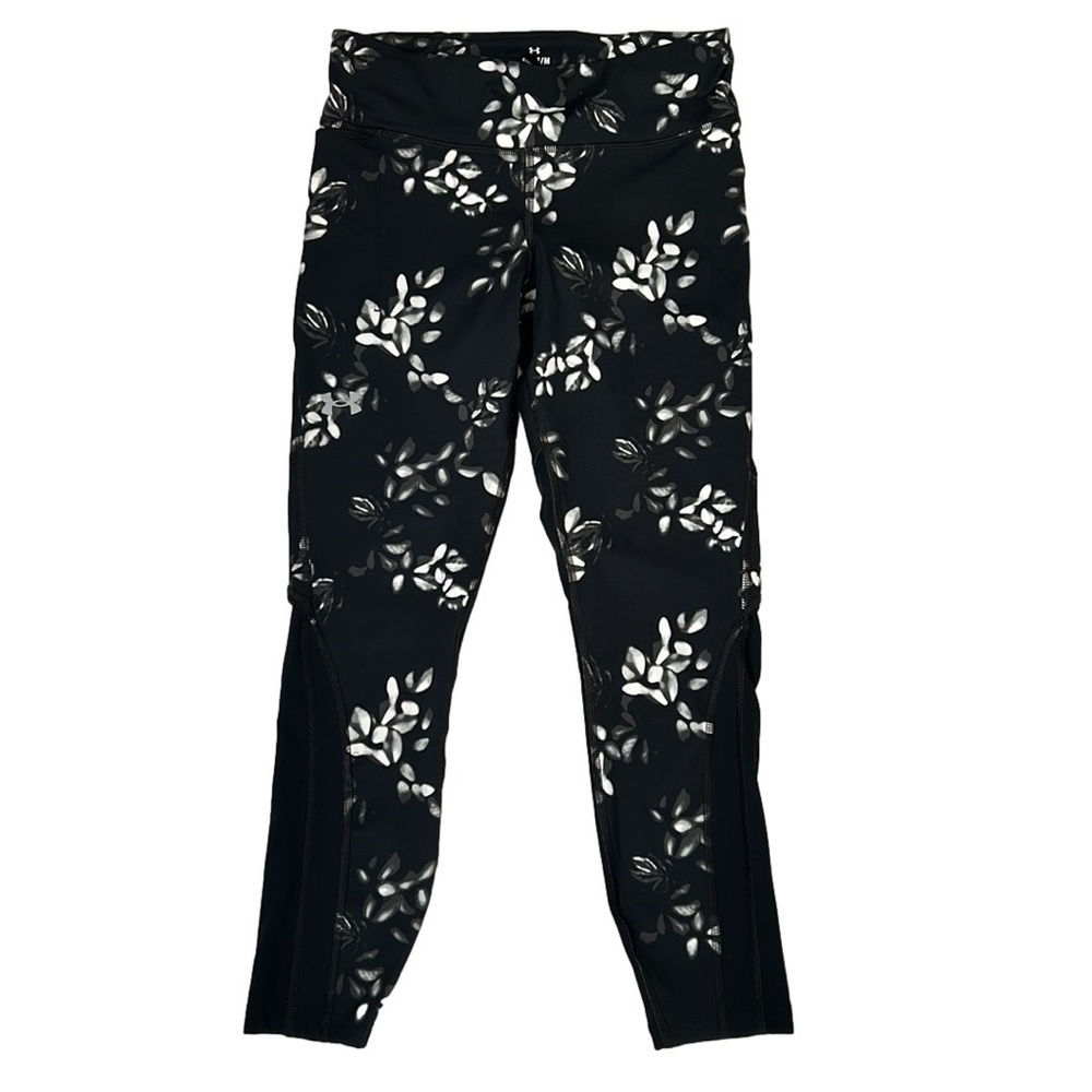Under Armour Black White Floral Mileage Workout Tights 3/4 length Medium EUC